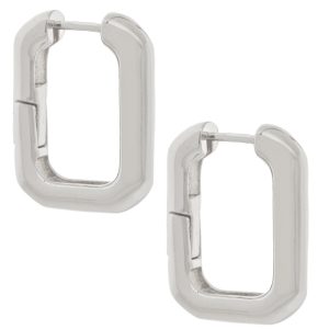 Tai: Silver Large Rectangular Oval Huggies, 3/4 x 5/8 5/32 in width