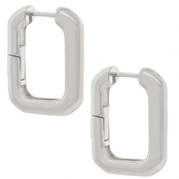 Tai: Silver Large Rectangular Oval Huggies, 3/4 x 5/8 5/32 in width