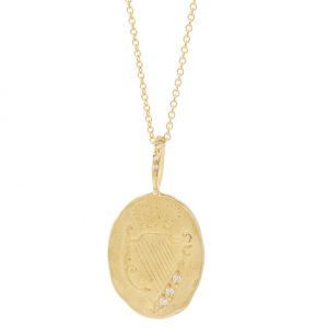 Robin Haley: 14K gold Harp/Mastery Artifact Necklace, 3 diamonds in artifact, .045 TCW 16/18" chain