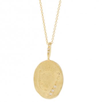 Robin Haley: 14K gold Harp/Mastery Artifact Necklace, 3 diamonds in artifact, .045 TCW 16/18" chain