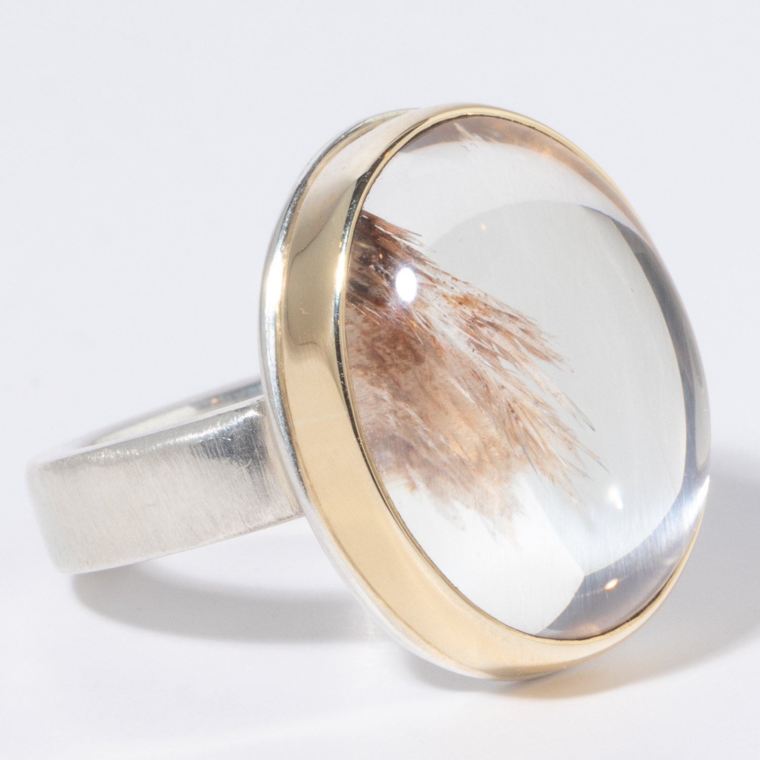 Jamie Joseph: Sterling & 14K Gold Ring w/ Vertical Oval Smooth LODALITE on Y Band, 3/4 x 9/16, 7 1/2