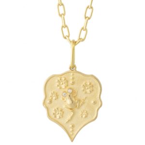 Erica Molinari : Charm, 14 K pointy drop diamond eye frog- "Live everyday of your life" Diamonds, .005 TCW