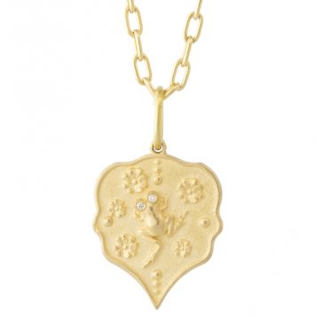 Erica Molinari : Charm, 14 K pointy drop diamond eye frog- "Live everyday of your life" Diamonds, .005 TCW