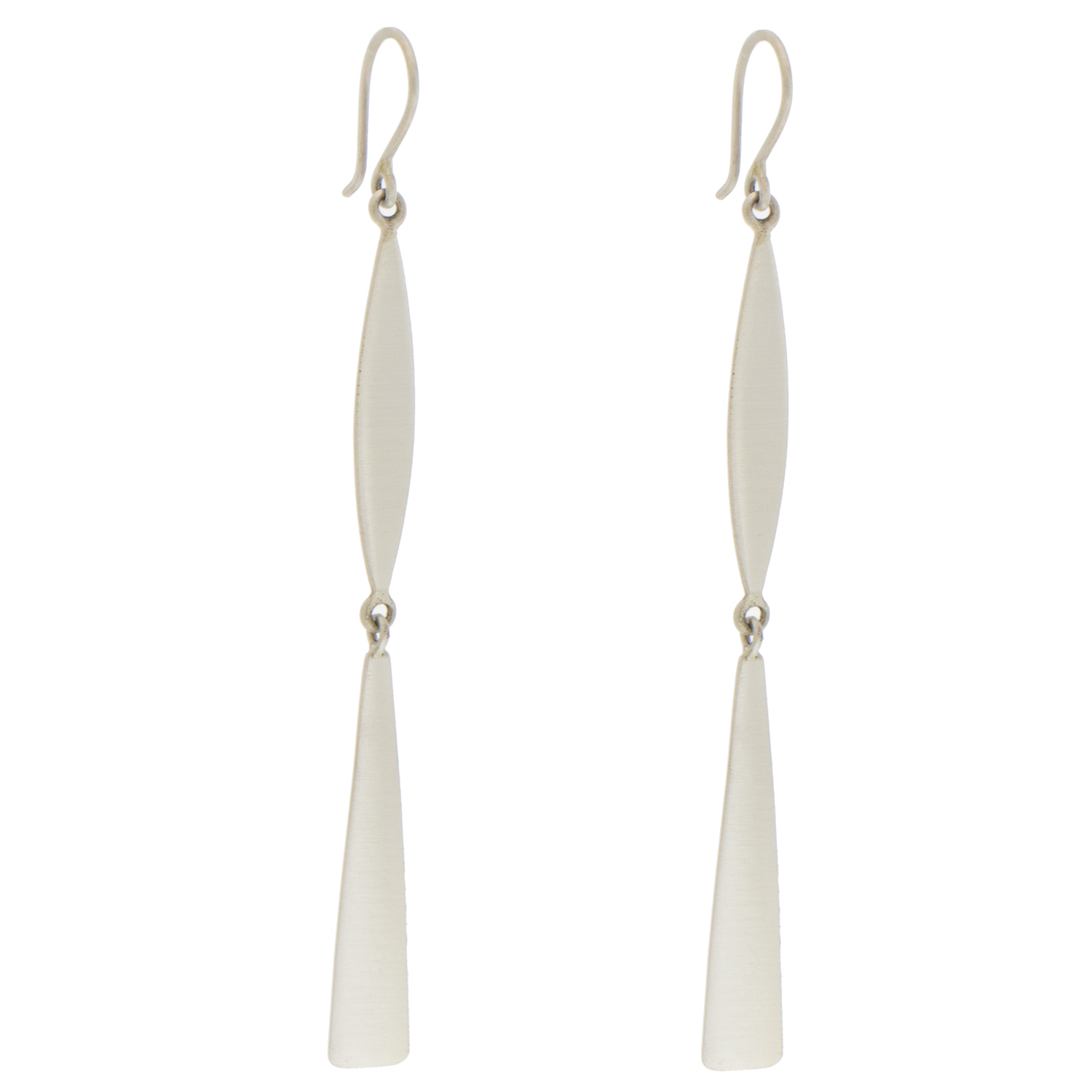 Jane Diaz: Marquise and Triangle Long Slinky Drop Earrings, SS, 3 3/8" 5/16" including earwire
