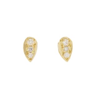 Victoria Cunningham: Earrings, Small Leaf, Diamond, 14K Yellow Gold, 1/4" x 1/8"
