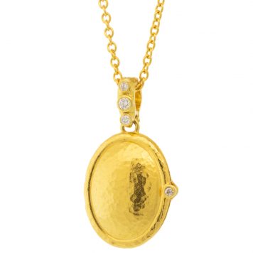 Gurhan: Necklace, Pendant, 22K gold featuring brilliant cut white diamonds, TCW .152, oval/smallversion, 18k gold with 18K gold mini lobster clasp