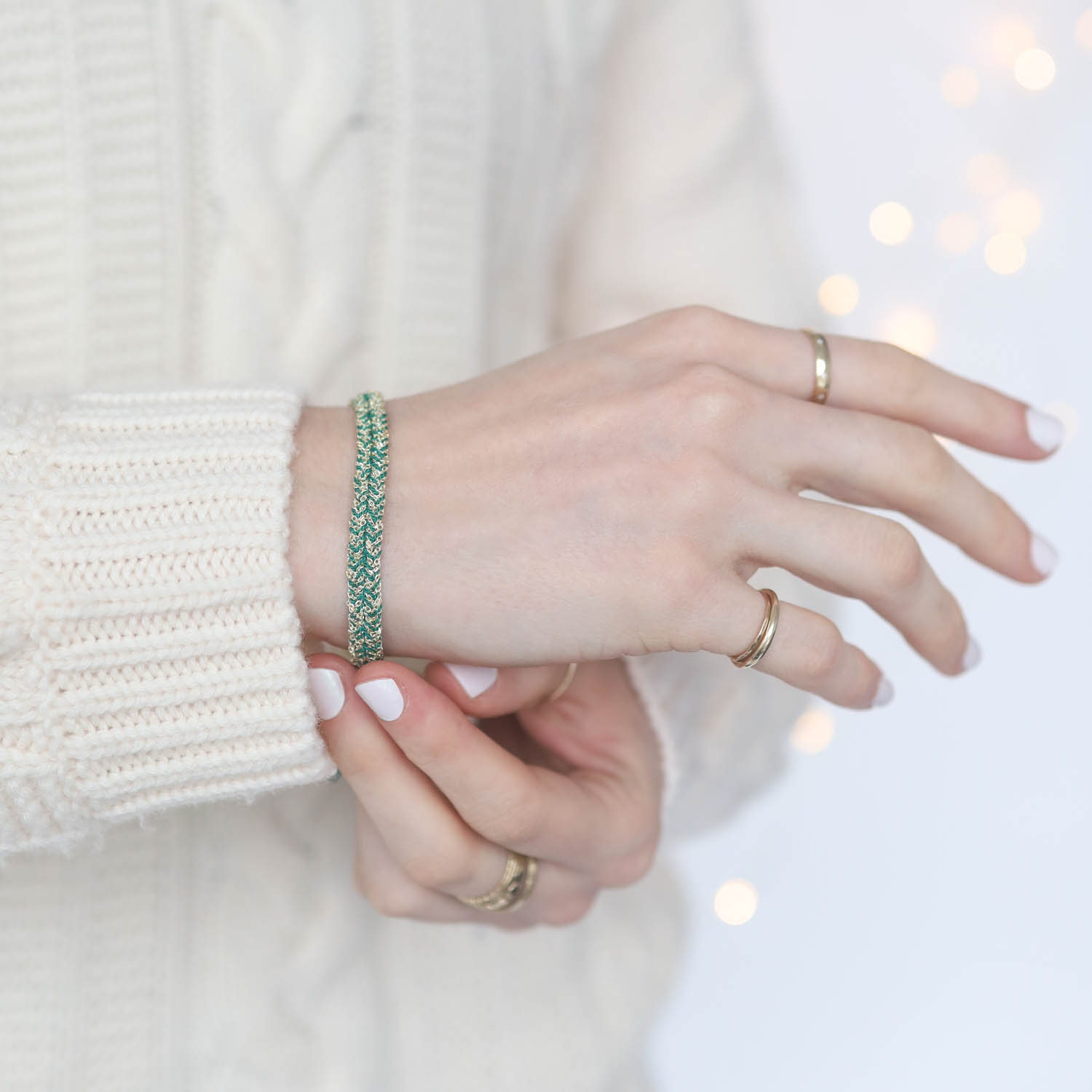 Marie Laure Chamorel: Bracelet, Silver 925, silk and crystal, color: gold green