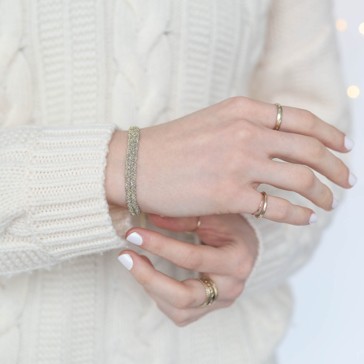 Marie Laure Chamorel: Bracelet, Silver 925, silk and crystal, color: gold grey