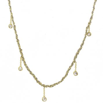 Marie Laure Chamorel: Necklace, Silver 925, silk and crystal, color: Gold Grey