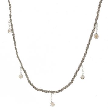 Marie Laure Chamorel: Necklace, Silver 925, silk and crystal, color: Silver Grey