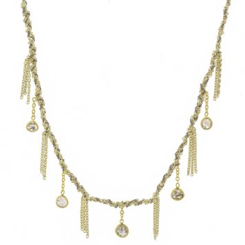Marie Laure Chamorel: Necklace, Silver 925, silk and crystal, color: Gold Grey