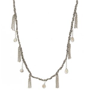 Marie Laure Chamorel: Necklace, Silver 925, silk and crystal, color: Silver Grey