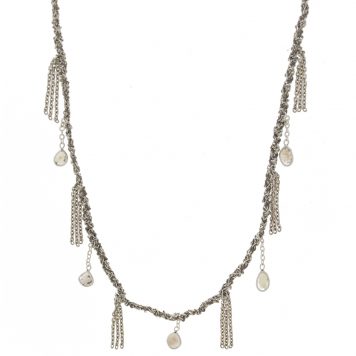 Marie Laure Chamorel: Necklace, Silver 925, silk and crystal, color: Silver Grey