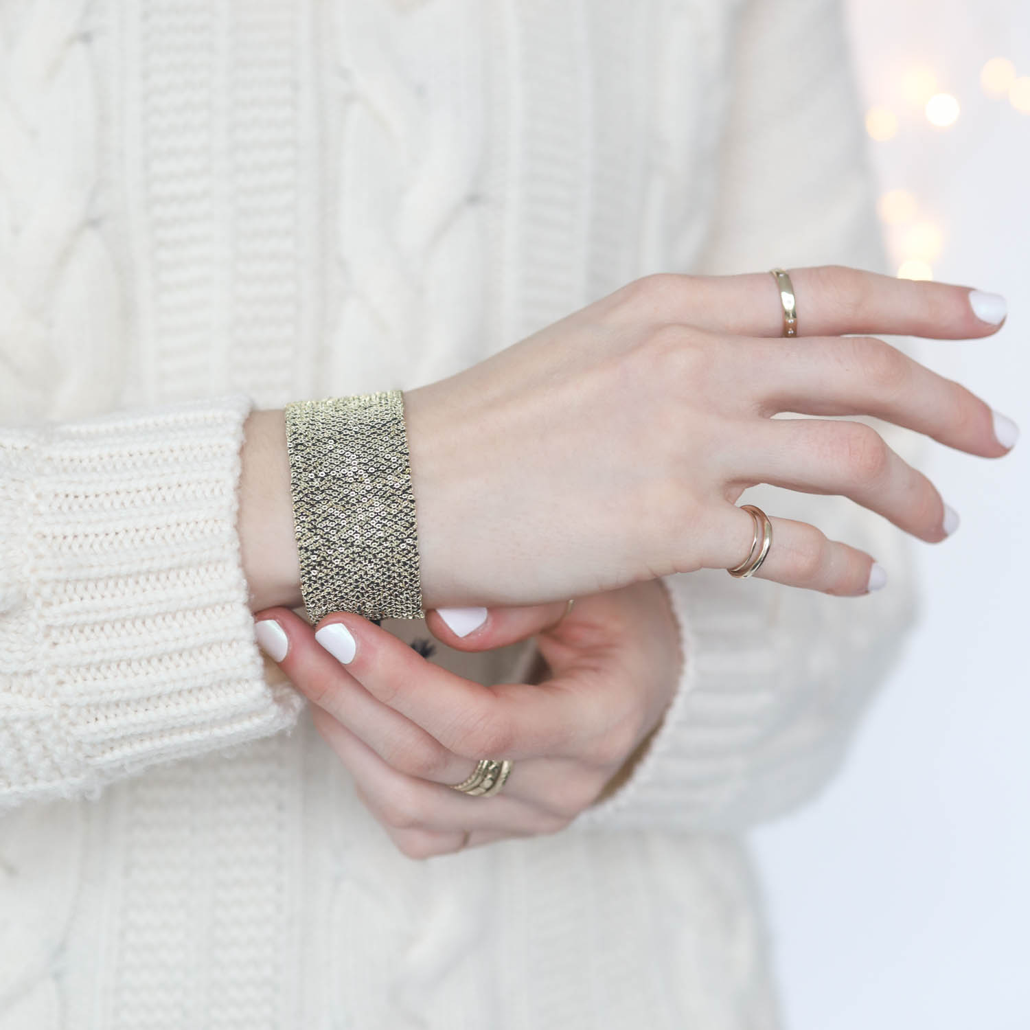 Marie Laure Chamorel: Bracelet,925 Sterling Silver, Silk Yarn, Gold Finishing, color: black gold