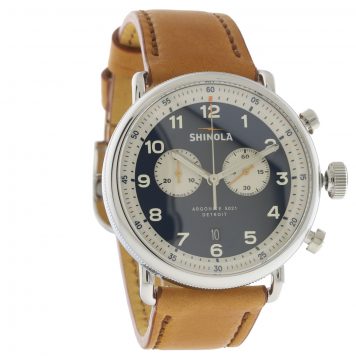 Shinola: Watch, Canfield Model C56 2 Eye Chrono 43mm, Navy/silver Bourbon Leather Strap