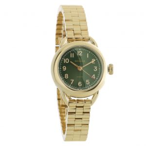 Shinola: Watch, Runabout 3H 25mm,Gold bracelet,Forest Green Dial