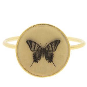 Anzu: Basic Ring- Gold vermeil, Round Setting, Butterfly Motif, measures 1/2" in diameter, size 6