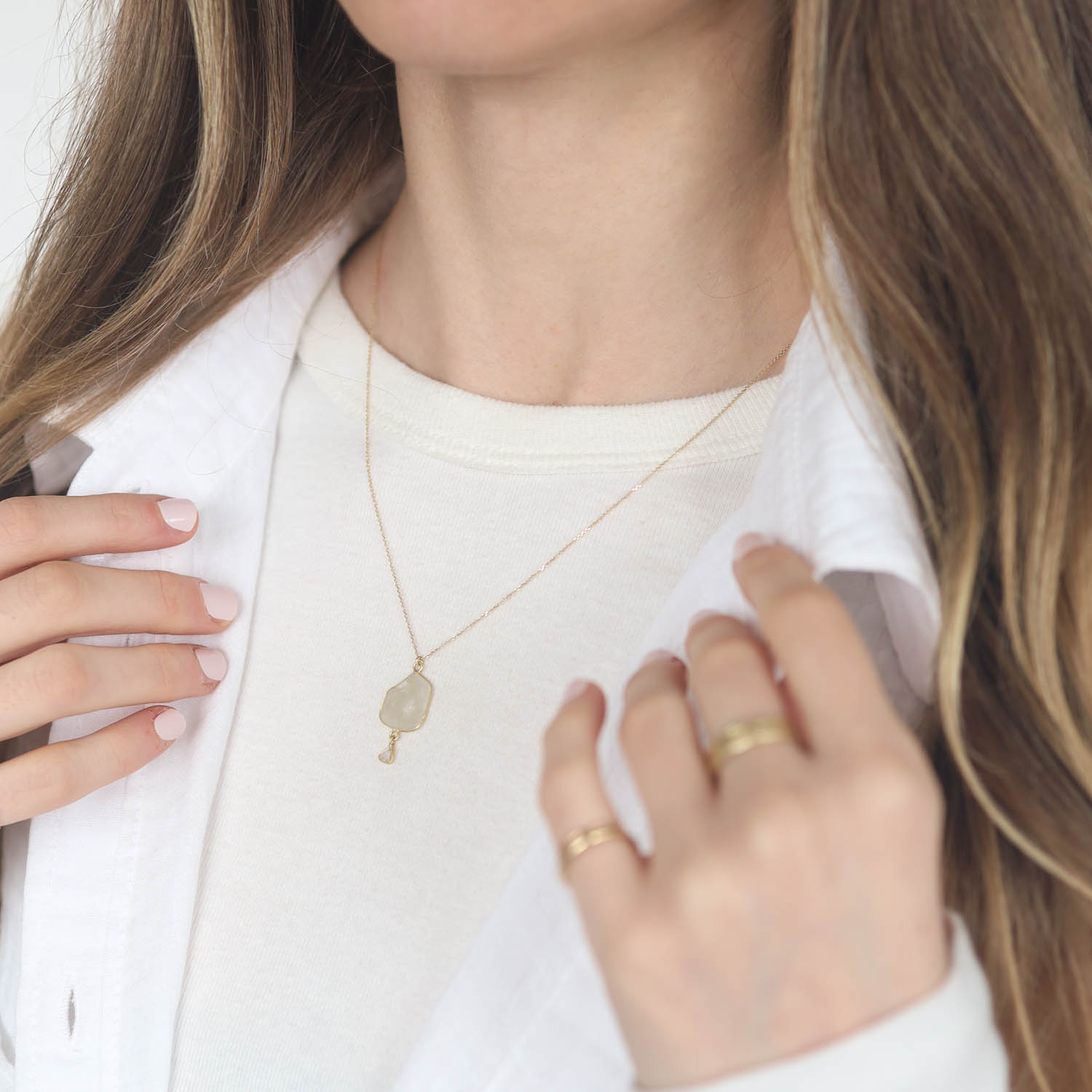 Margaret Solow: Necklace, Diamond Slice + dangling Diamond Slice, 18kt on 14kt Chain
