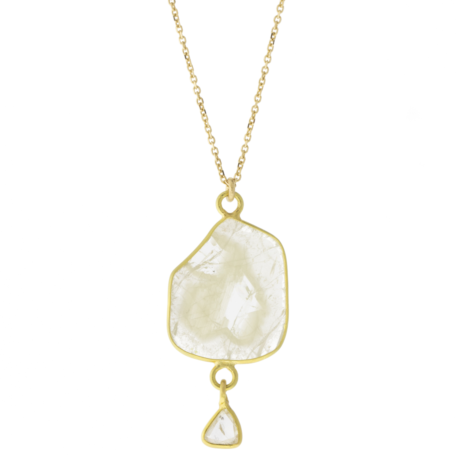 Margaret Solow: Necklace, Diamond Slice + dangling Diamond Slice, 18kt on 14kt Chain