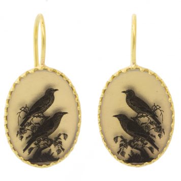 Anzu: Victoria Big Earhangers, Gold Vermeil, Double Bird Motif, 1 1/8" x 9/16" including earwire