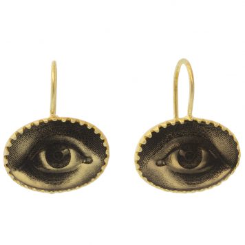 Anzu: Victoria Earhangers, Gold Vermeil, Eye Motif, 13/16" x 5/8" including earwire