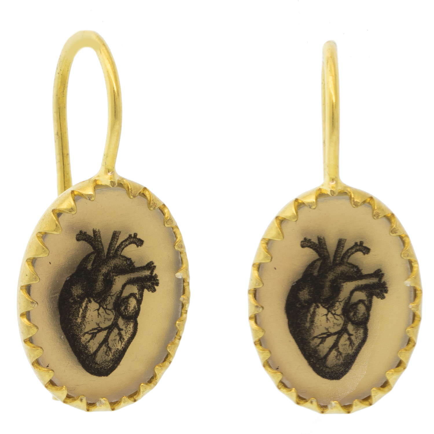Anzu: Victoria Earhangers, Gold Vermeil, Heart Motif, 15/16" x 7/16" including earwire