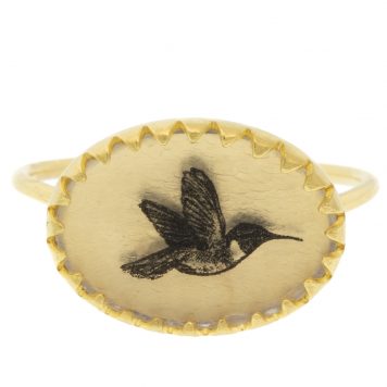 Anzu: Victoria Ring, Gold Vermeil, Hummingbird Motif, 7/16" x 9/16",  size 5 1/2