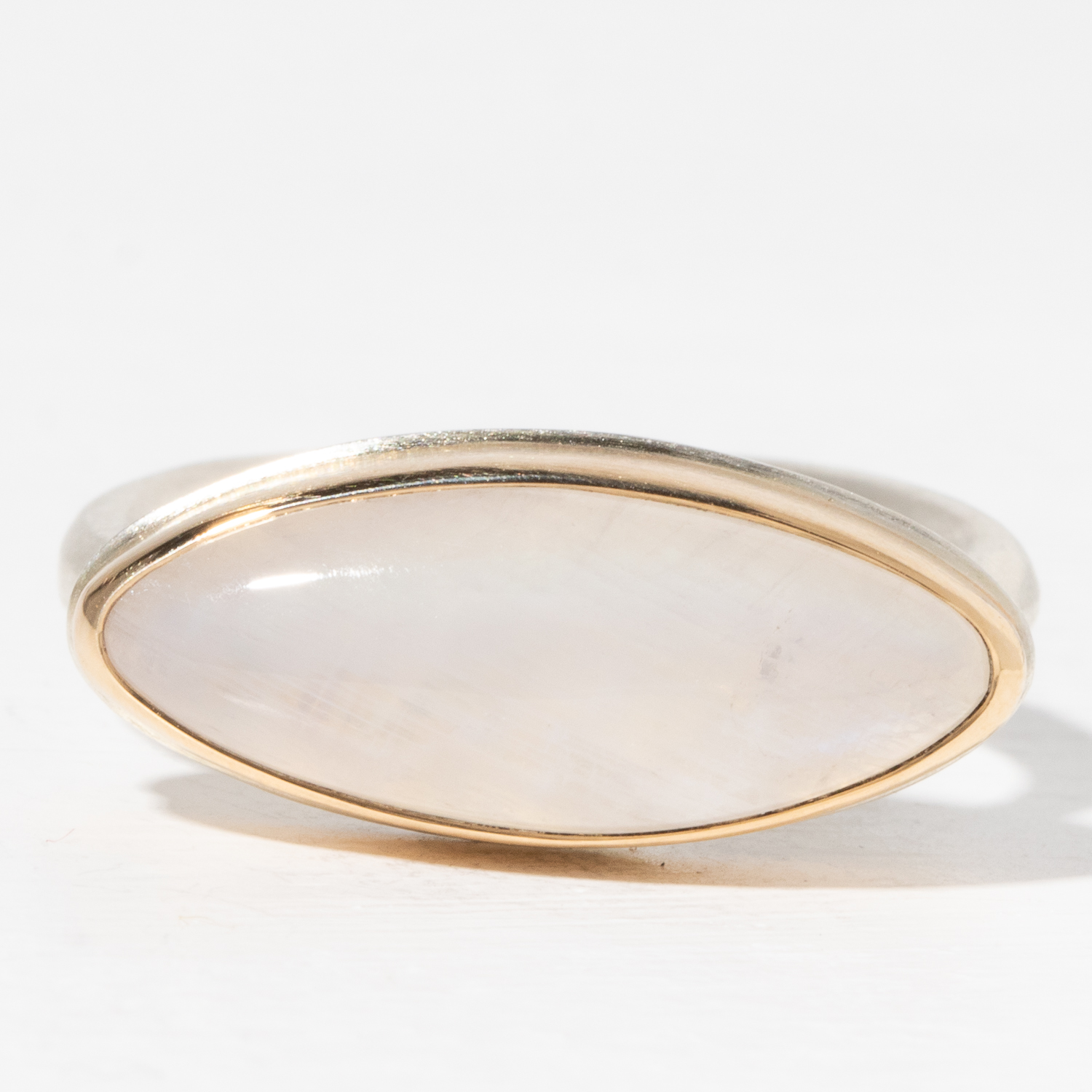 Jamie Joseph Trunk Show 2025: Ring 51, WHITE RAINBOW MOONSTONE, size 7.25, 13/16" x 5/16"