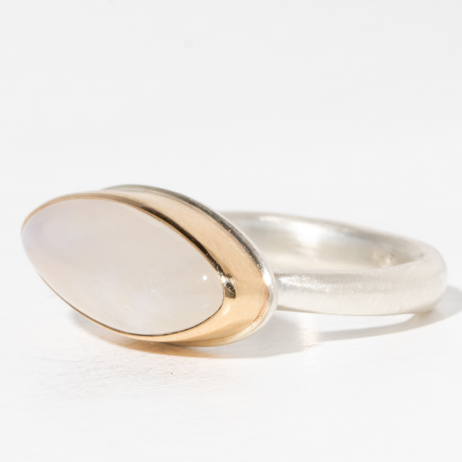 Jamie Joseph Trunk Show 2025: Ring 51, WHITE RAINBOW MOONSTONE, size 7.25, 13/16" x 5/16"