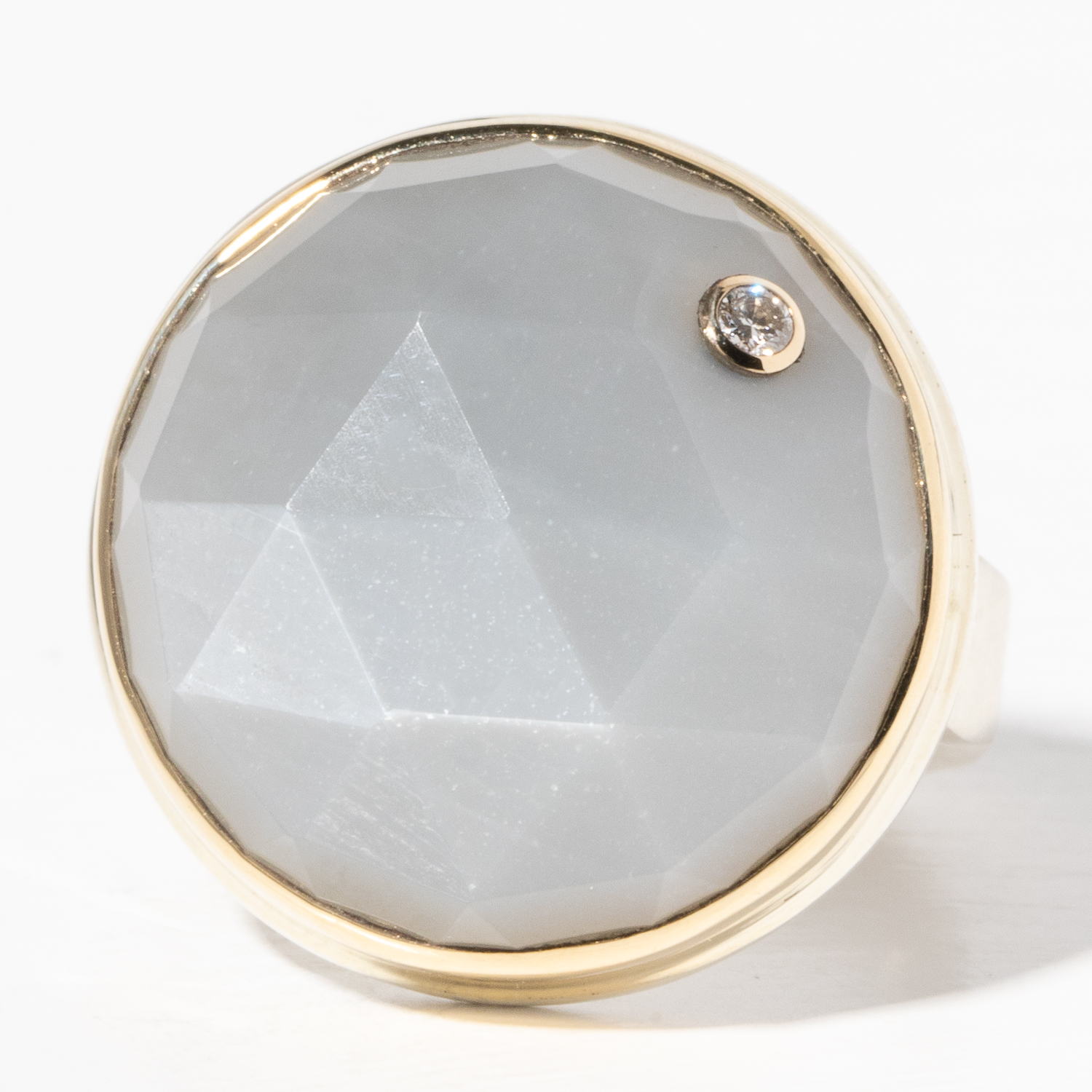 Jamie Joseph Trunk Show 2025: Ring 96, GREY MOONSTONE, .03ct, size 7.75, measures 13/16" in diameter