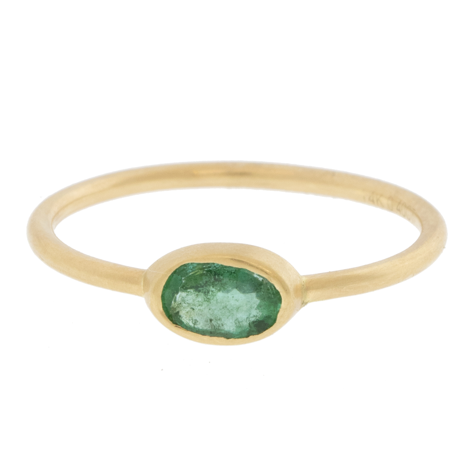 Margaret Solow: Ring,Bezel set,Emerald 14k, size 6.5, 1/4" x 3/16 "