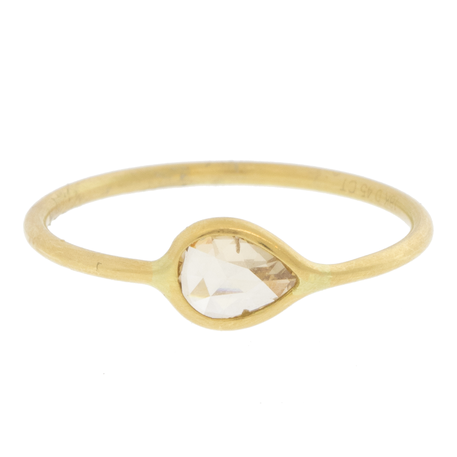 Margaret Solow: Ring,Bezel set sideways tear drop ,Diamond,0.51ct,18kt, size 6, 1/4" x 3/16"
