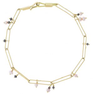 Erin Cuff: 18K Gold Pearl and Black Diamond Abacus Chain Bracelet