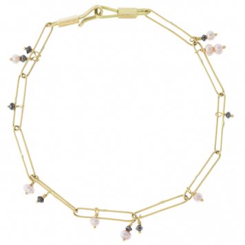 Erin Cuff: 18K Gold Pearl and Black Diamond Abacus Chain Bracelet