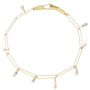 Erin Cuff: 18K Gold Pearl and Grey Diamond Abacus Chain Bracelet