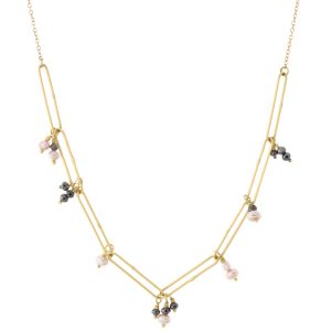 Erin Cuff: 14K & 18K Gold Pearl and Black Diamond Mixed Chain Abacus Necklace, 18"