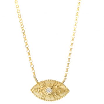 Lulu Designs: Ajna Necklace, 14k Gold Fill + Yellow Bronze w/ Diamond 5/16 x 9/16, 16 1/2-18 1/2
