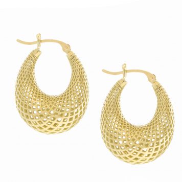 Ray Griffiths: 18k yellow gold graduated 3D crownwork small chubby hoop earring with hinge closure