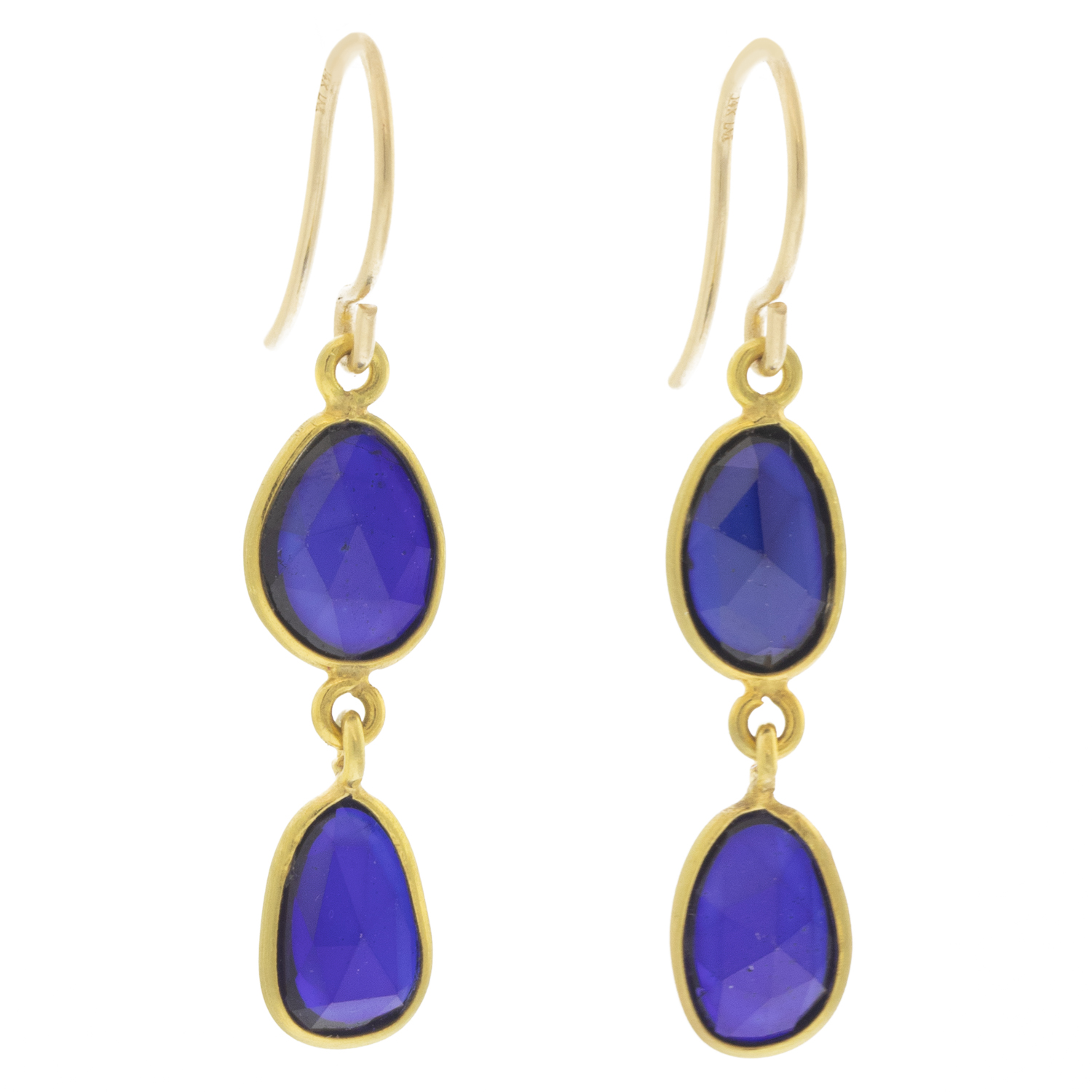 Margaret Solow: 18K, Blue Sapphire Double Drop Earrings