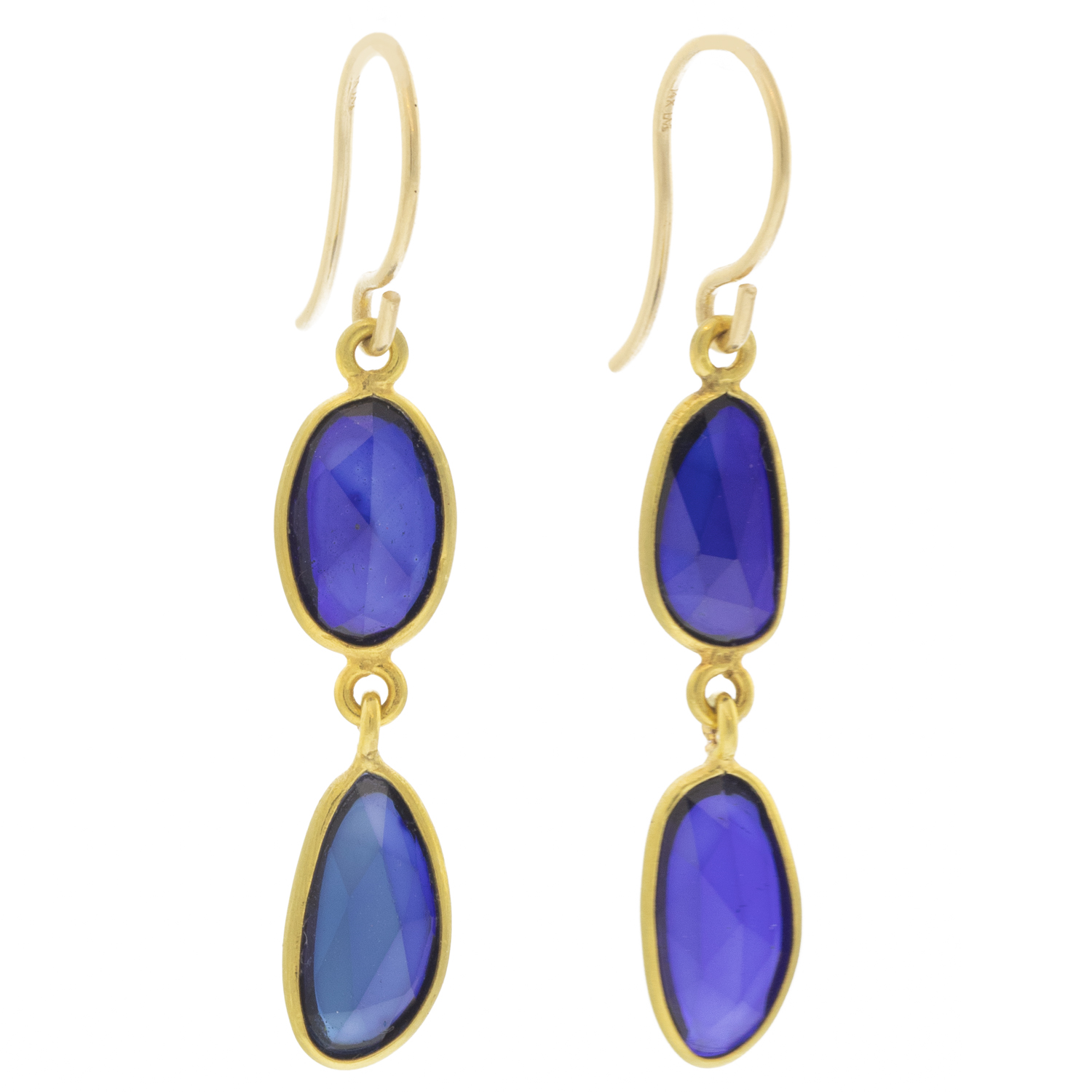 Margaret Solow: 18K, Blue Sapphire Double Drop Earrings