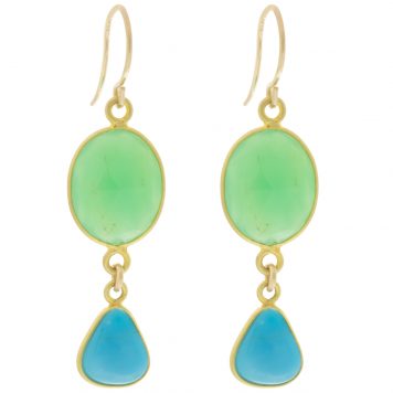 Margaret Solow: 18K, Chyrsoprase & Sleeping Beauty Turquoise Double Drop Earrings