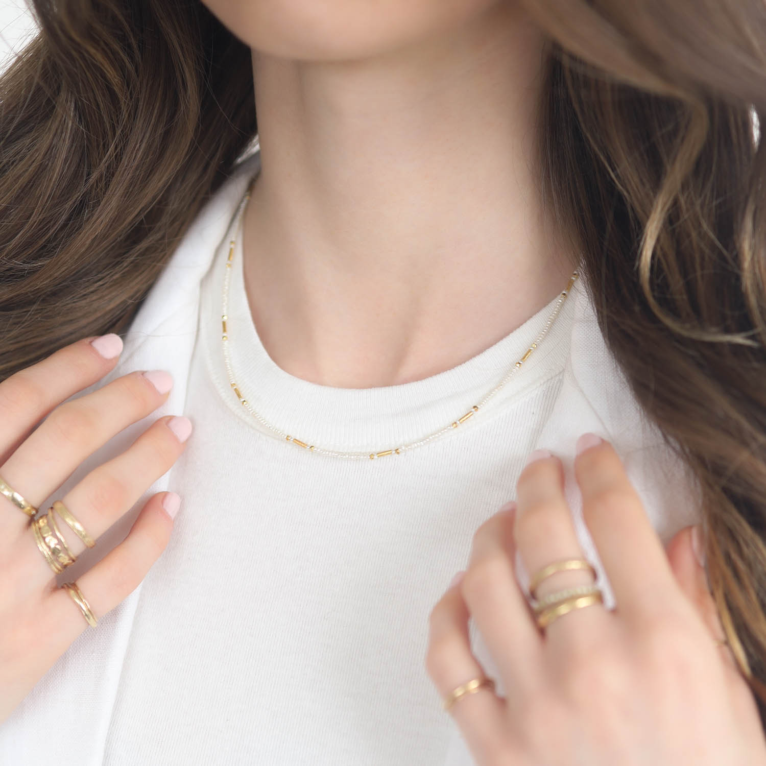 Lulu Designs: Zenith Necklace, White Pearl 16-18