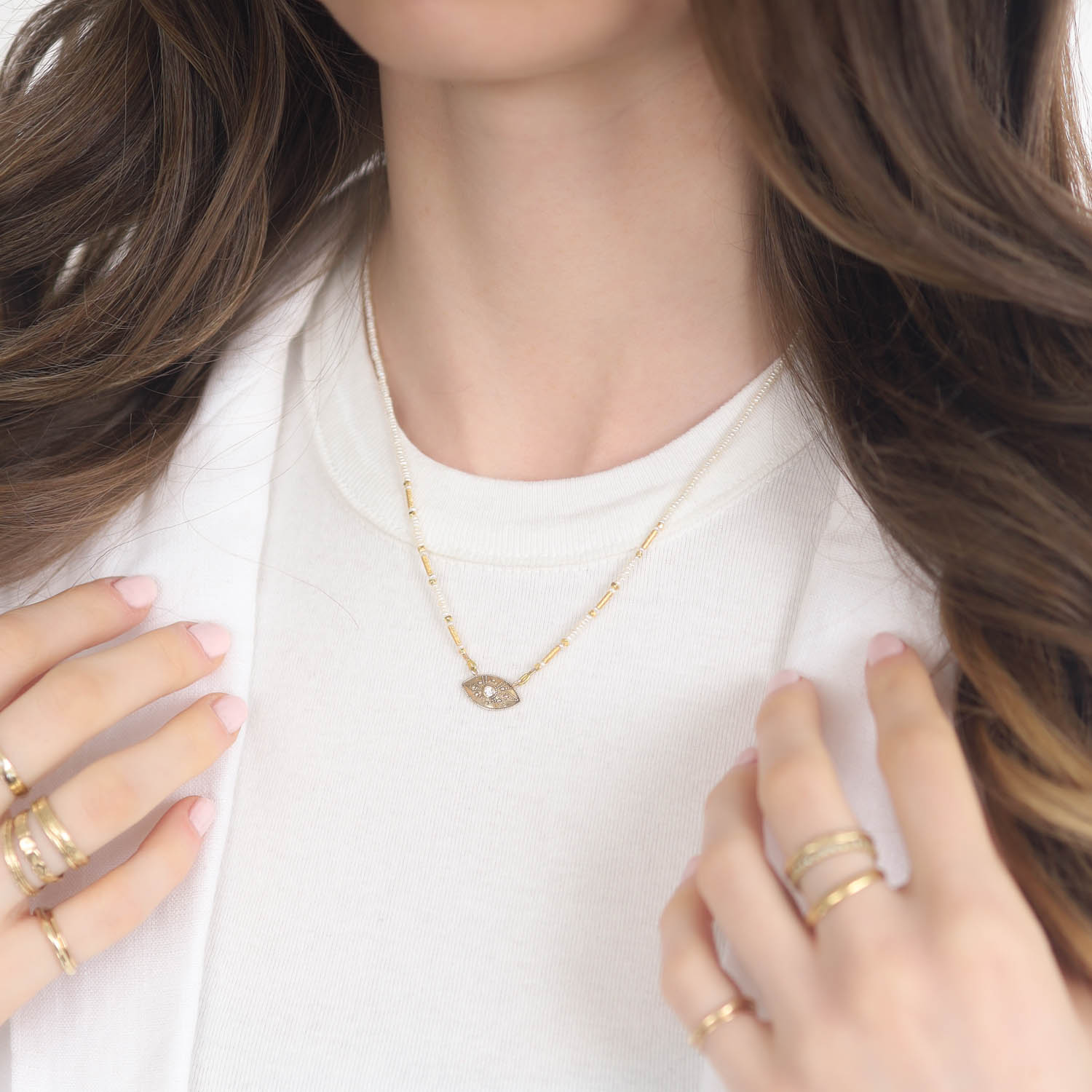 Lulu Designs: Ajna Necklace, White Pearl
