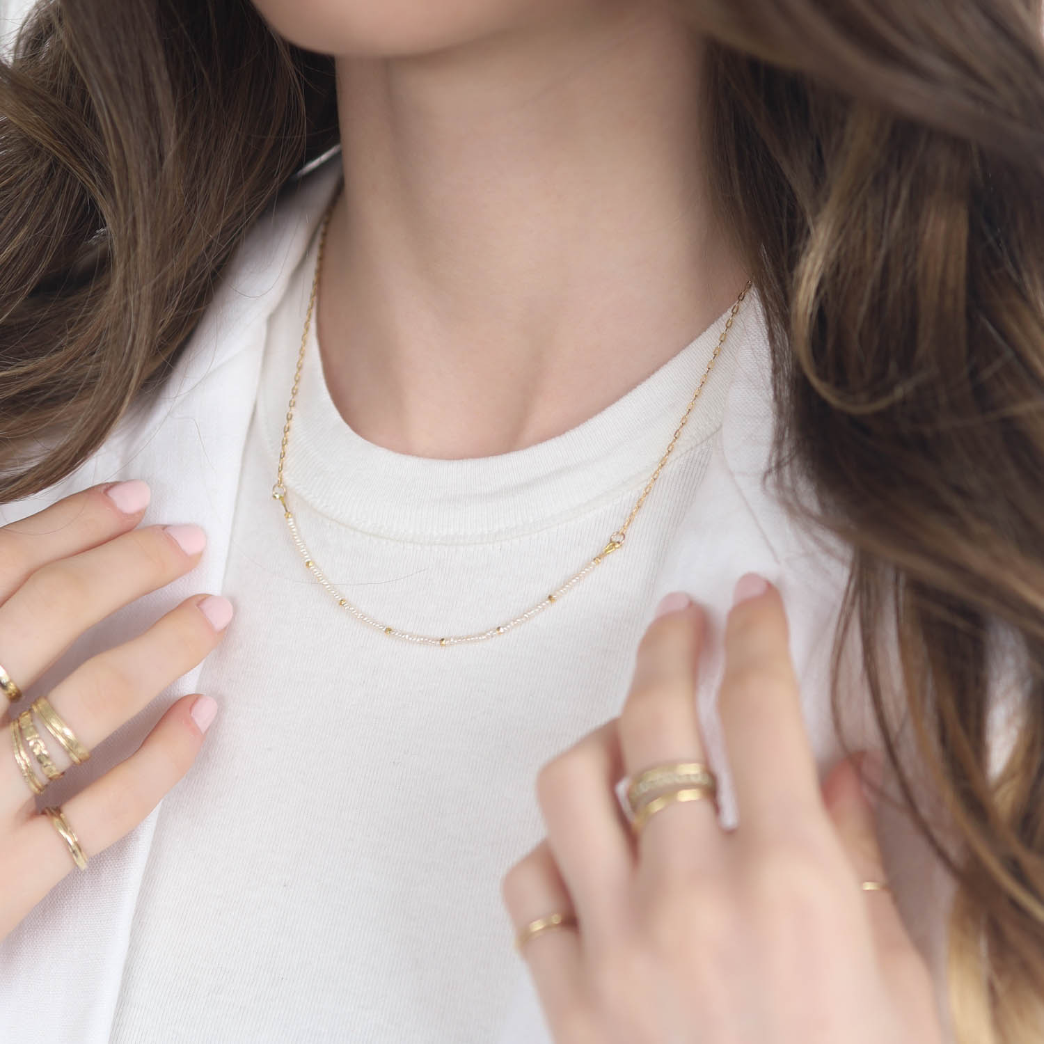 Lulu Designs: Bryn Necklace, White Pearl 16-18