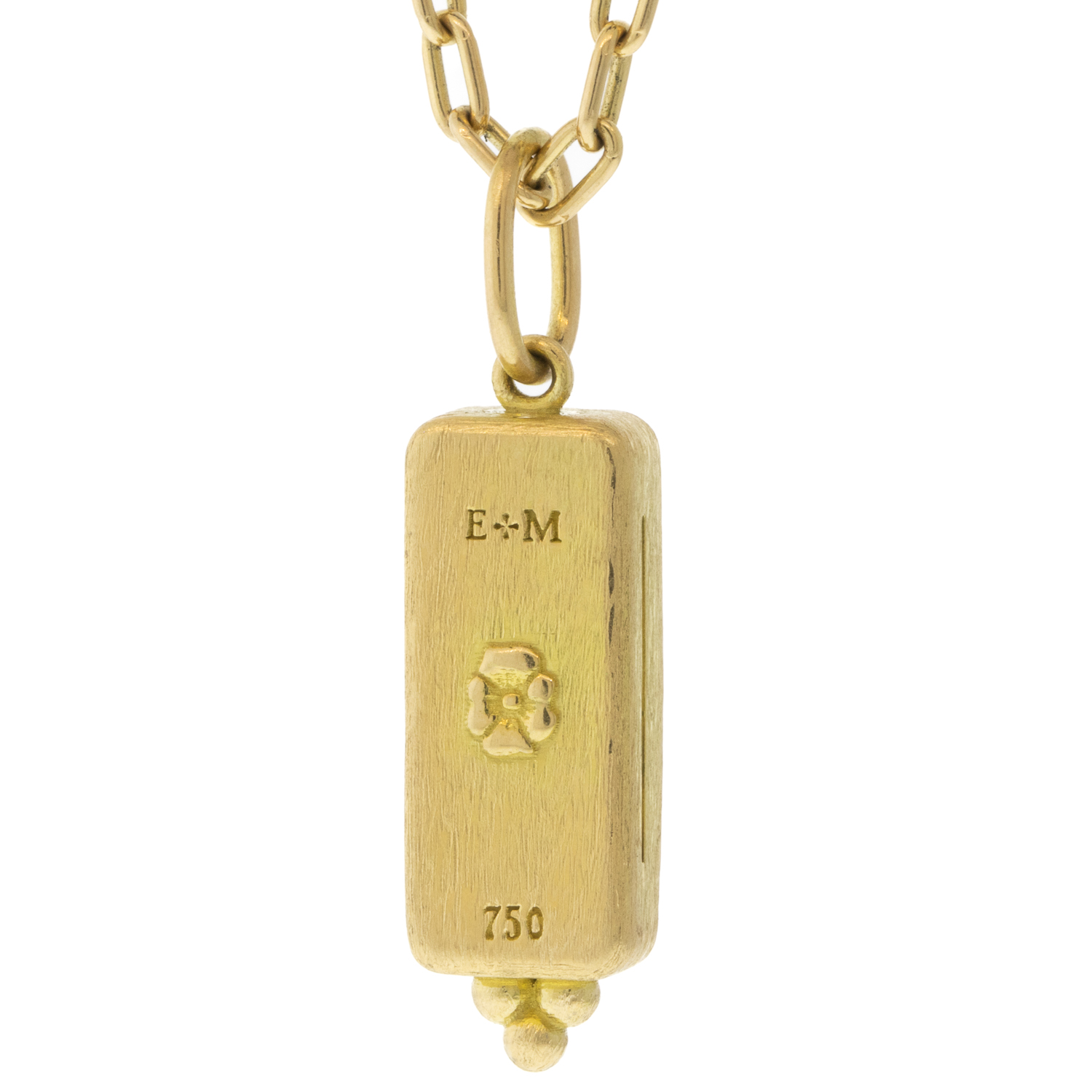 Erica Molinari Trunk Show: 18k rectangle Vitreous enamel "Love" charm set under White sapphire watch crystal -set with 3 diamonds -.0025 RED