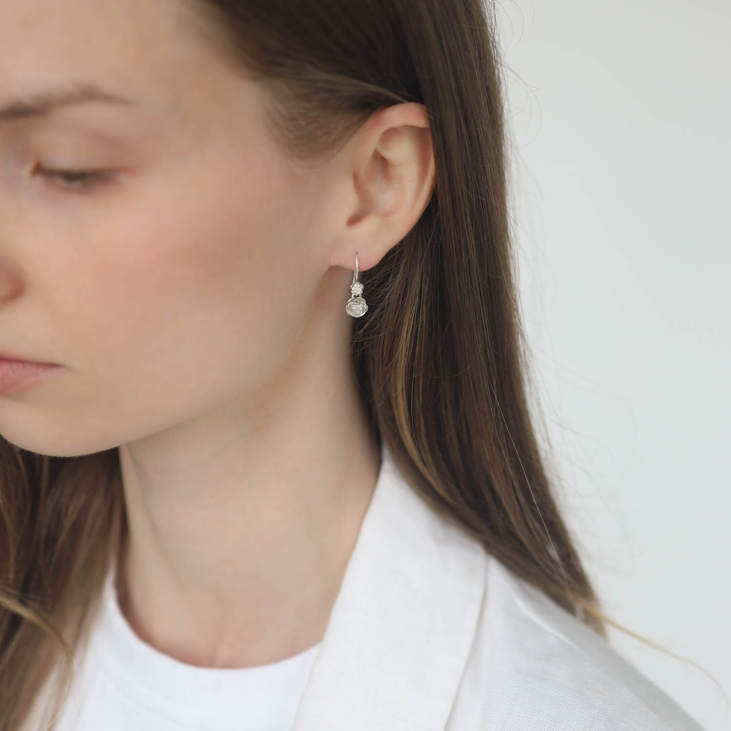 Hannah Blount: Rose Garden Earrings - Bright Sterling Silver / No Diamonds 13/16 x 1/4