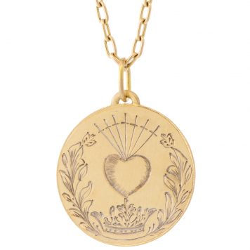 Erica Molinari: 18K Large Hand Engraved Disc Crown & Heart with 7 Swords-"Beauty Awakens the Soul to Act"