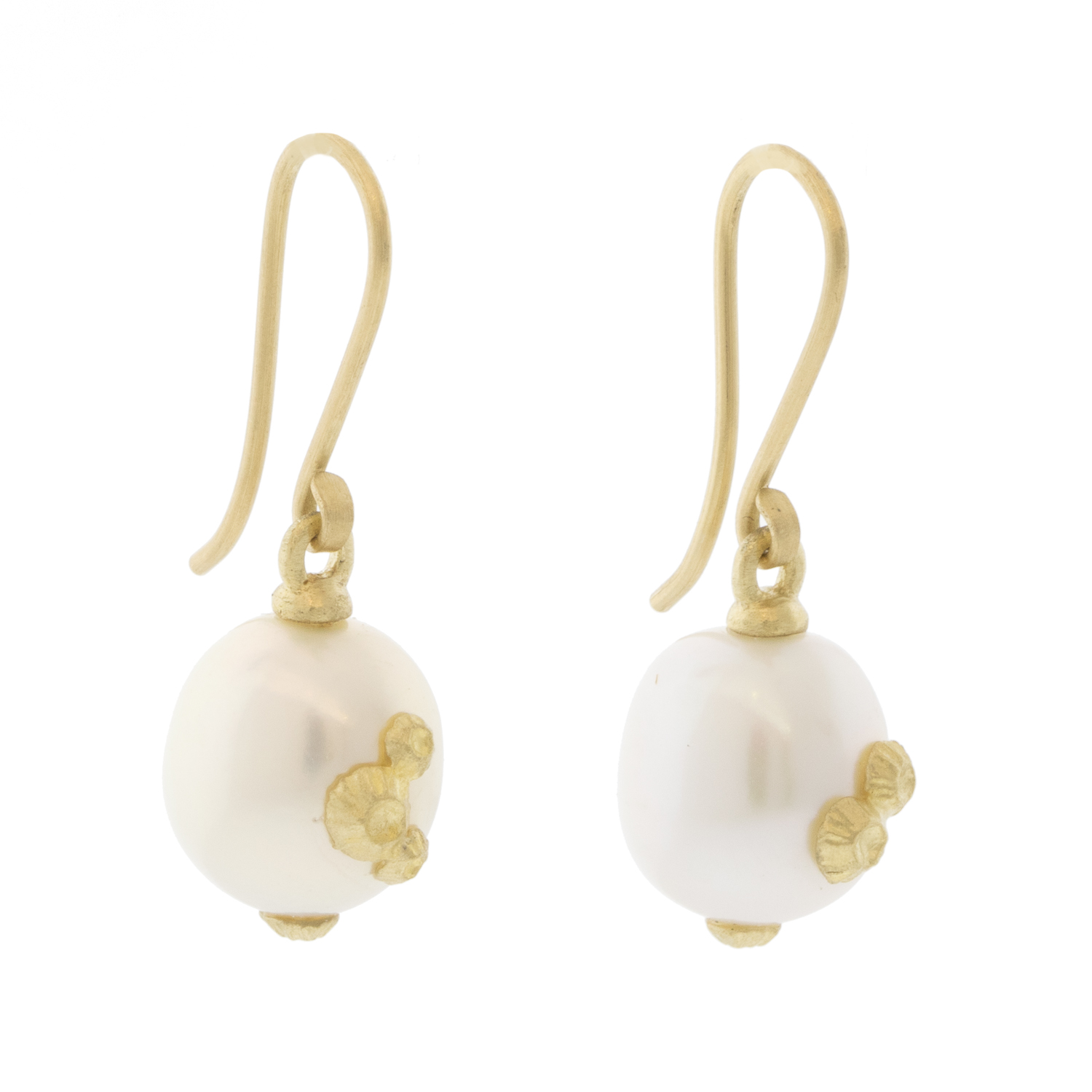 Hannah Blount: Moonshine Baroque Pearl Ruthie B. Earrings with Barnacles - 14k gold 15/16 x 5/16