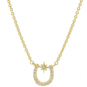 Tai: Gold simple chain necklace with CZ horseshoe and small CZ starburst