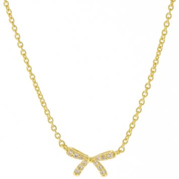 Tai: Gold simple chain necklace with small pave bow
